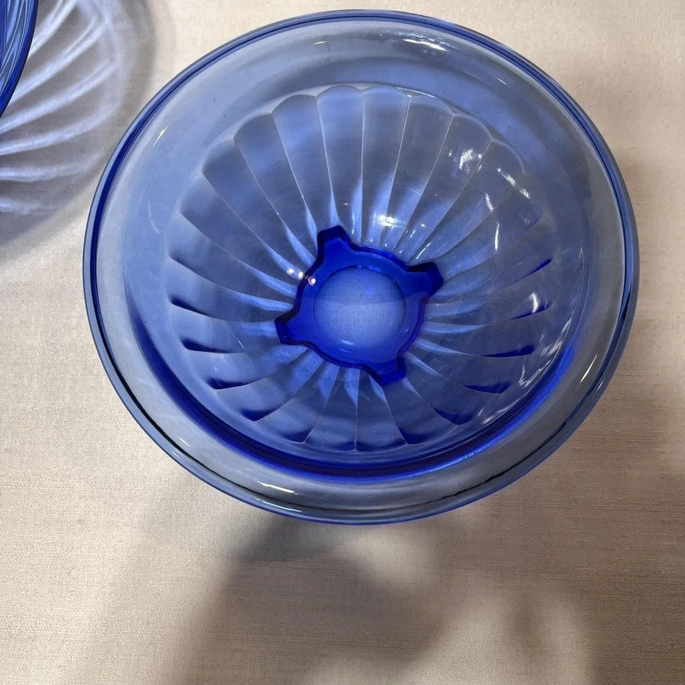 VTG Nest Of 4 Hazel Atlas PILLAR OPTIC Cobalt Blue Mixing Bowl Set